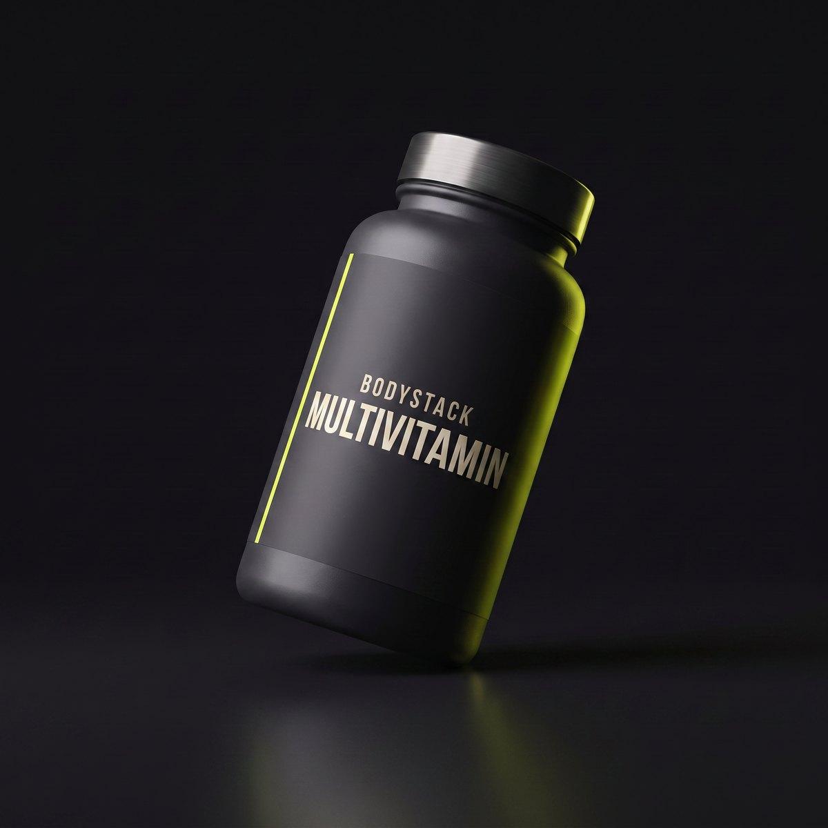 BodyStack Multivitamin bottle, angled